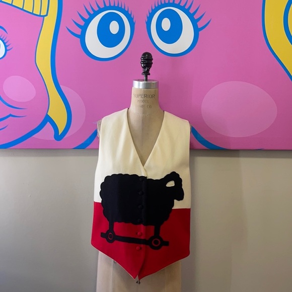 Moschino Cheap Chic Ivory Red Black Lamb Wool Vest - Picture 1 of 10